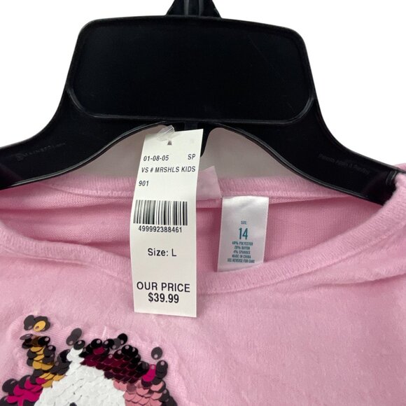Extremely Me NWT Girls Sequin Unicorn Ruffle Long Sleeve Shirt Top L Pink Casual - Picture 5 of 9